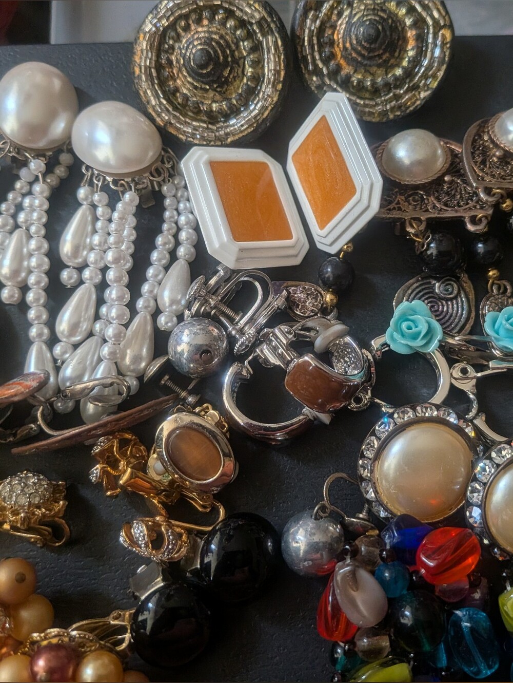 Vintage Costume Jewelry Clip-On Earrings Estate Lot - 1950s-1980s Retro
